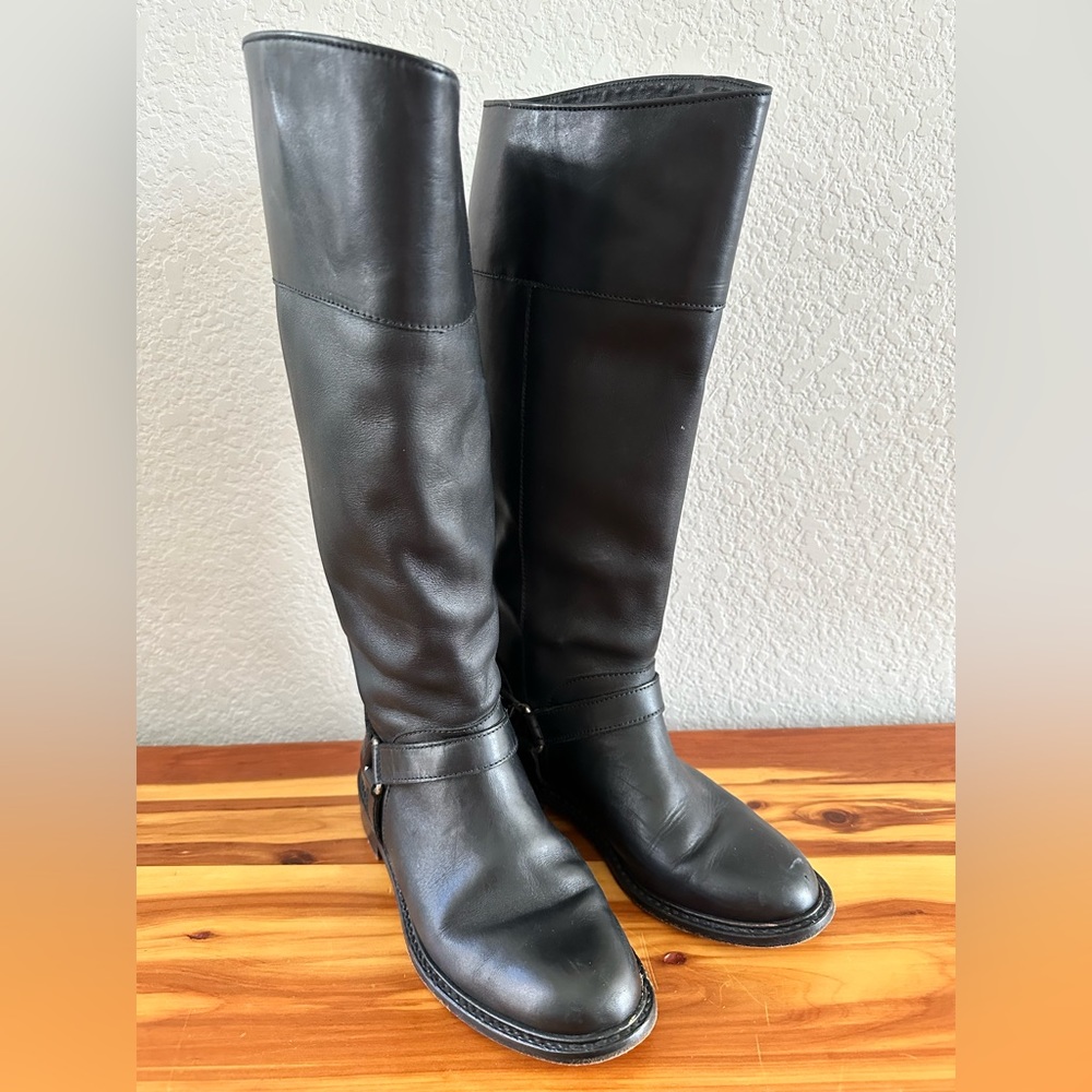 Cole Hana vintage riding boots. Satin black, silver hardware. Amazing condition!